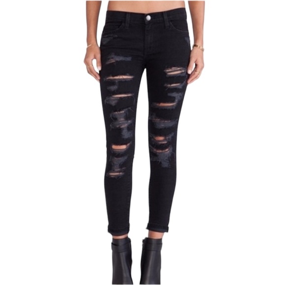 Current Elliott The Stiletto In Black Tattered Distressed Jeans Size 24 - Picture 3 of 8
